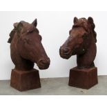 A pair of heavy cast iron Gate Pillar Mounts, modelled as horses heads, each approx.