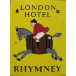 A large and bright enamel Hotel Sign for "London Hotel - Rhymney,