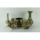A large Oriental brass Vase, a smaller ditto, an Oriental brass Bowl,