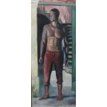"Sid" 21st Century Caribbean School "Full length Portrait of a black man standing in a Doorway,