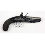 A 19th Century English Flintlock Overcoat Pistol, London maker, name illegible, lacks ramrod,