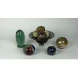 An unusual glass Bowl, with swirl decoration, a collection of glass Paperweights,