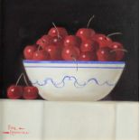 Paul Kavanagh (Irish) An attractive set of three oils on board, "Bowls of Cherries,