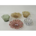 An unusual and attractive set of four 19th Century Continental coloured glass handkerchief shaped