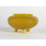 A 19th Century Chinese yellow Chalcedony bulbous Bowl, on skillet type base, approx.