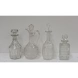 A heavy Victorian cutglass and engraved Claret Jug and stopper,