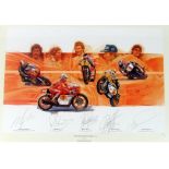 Signed Limited Editions Motor Bicycle Prints: Three coloured Limited Edition prints,