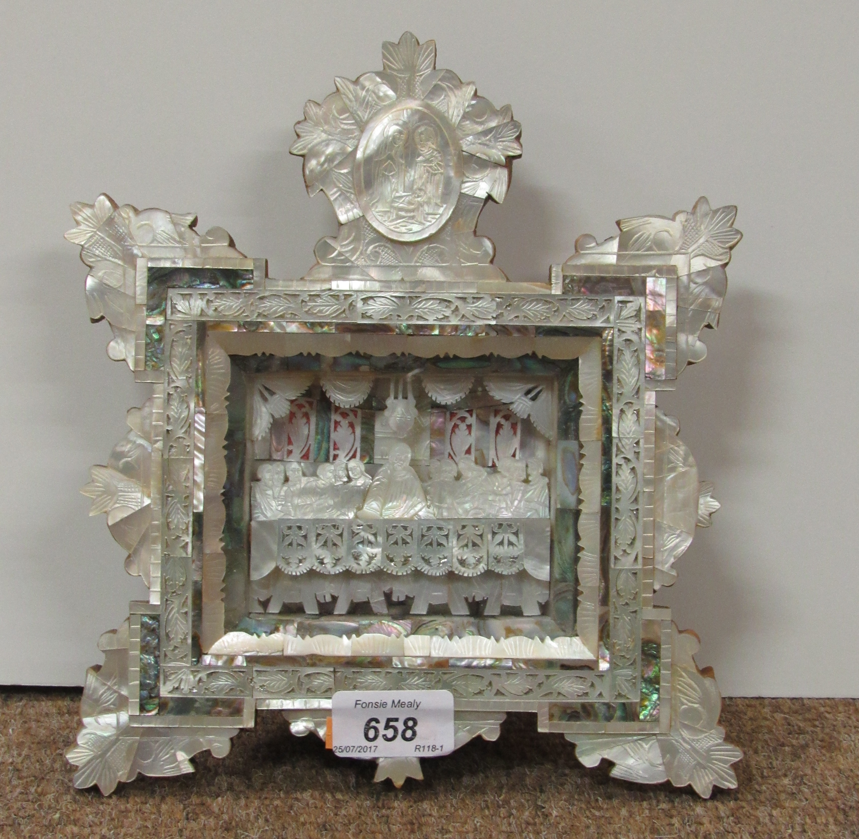 A rare and unusual Continental mother-o-pearl diorama depicting The Last Supper,