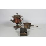 A large 19th Century copper Samovar, a good quality antique bronze Skillet Saucepan,