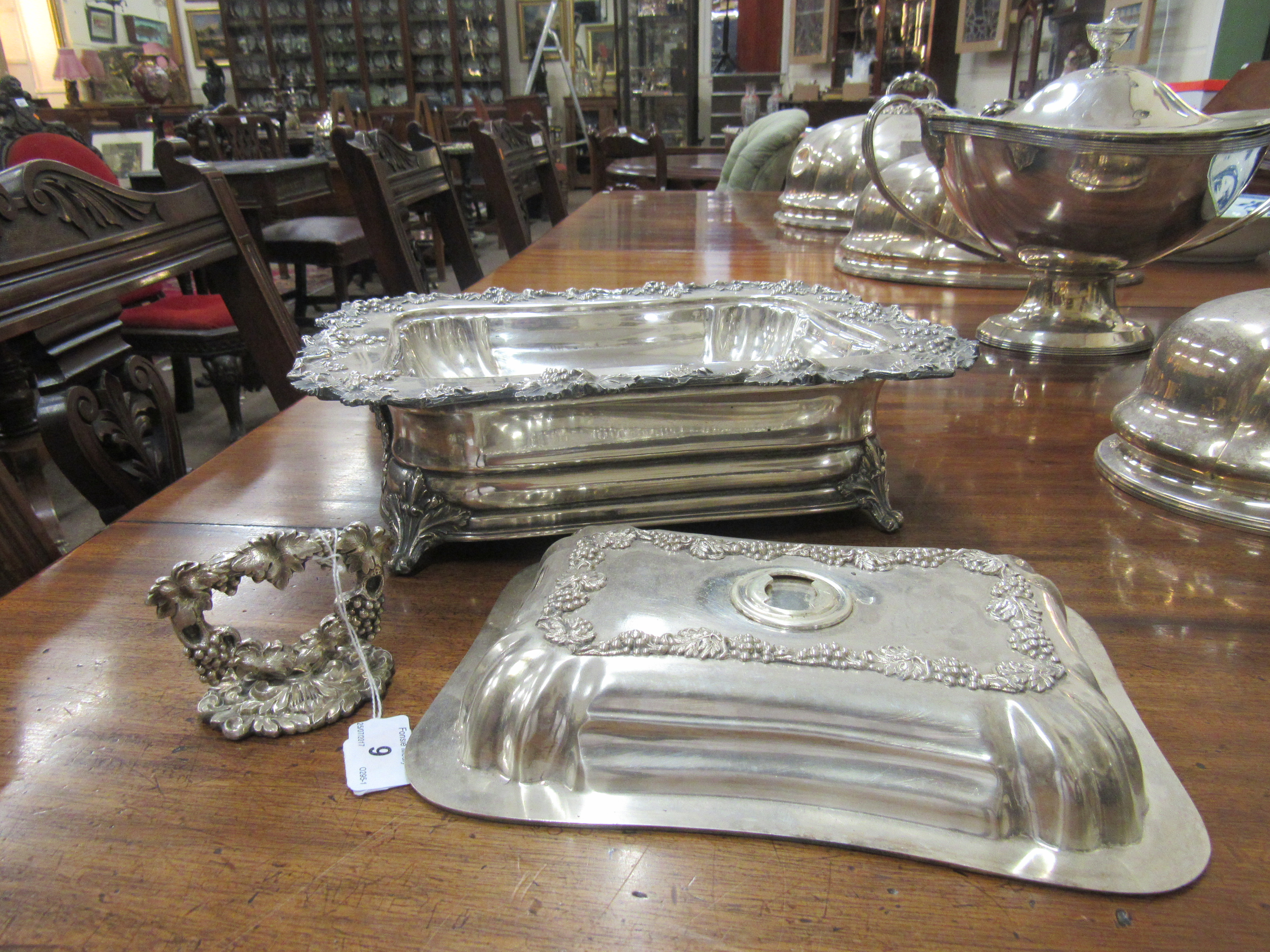 An extremely fine pair of unusual large silver plated Entree Dishes, Covers and Hot Water Stands, - Image 8 of 8