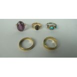 Five varied 18ct gold and other Rings, some with semi-precious stones.