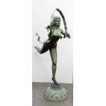 An attractive bronze Garden Statue, modelled as a young nude girl with a floating ribbon in hand,