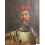 F.S. Dobbs "Don Quixote," Head and shoulders of an old Man, dressed in armour with red beret, O.O.