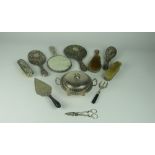 A 7 piece Chester silver Dressing Table Set, with brushes and mirrors and some unusual plated items,