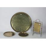 A very large circular brass Tray or Table Top, with engraved Egyptian decoration,