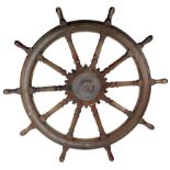 An impressive 19th Century mahogany Ships Wheel, of large proportions, with brass mounts, approx.