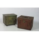 A canvas Trunk, together with a copper Coal Bucket.