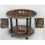 A late 17th Century / early 18th Century Continental copper and brass studded two tier Table,