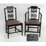 A set of 7 (6 + 1 Carver) 19th Century Hepplewhite style Dining Chairs,