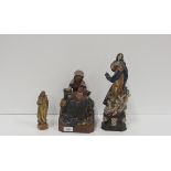 Three attractive hand painted carved wooden Religious Statues of Madonna & Child.