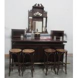 A good quality mahogany fitted Bar, with shelves, optics, cooler, stools, etc., as is, approx.