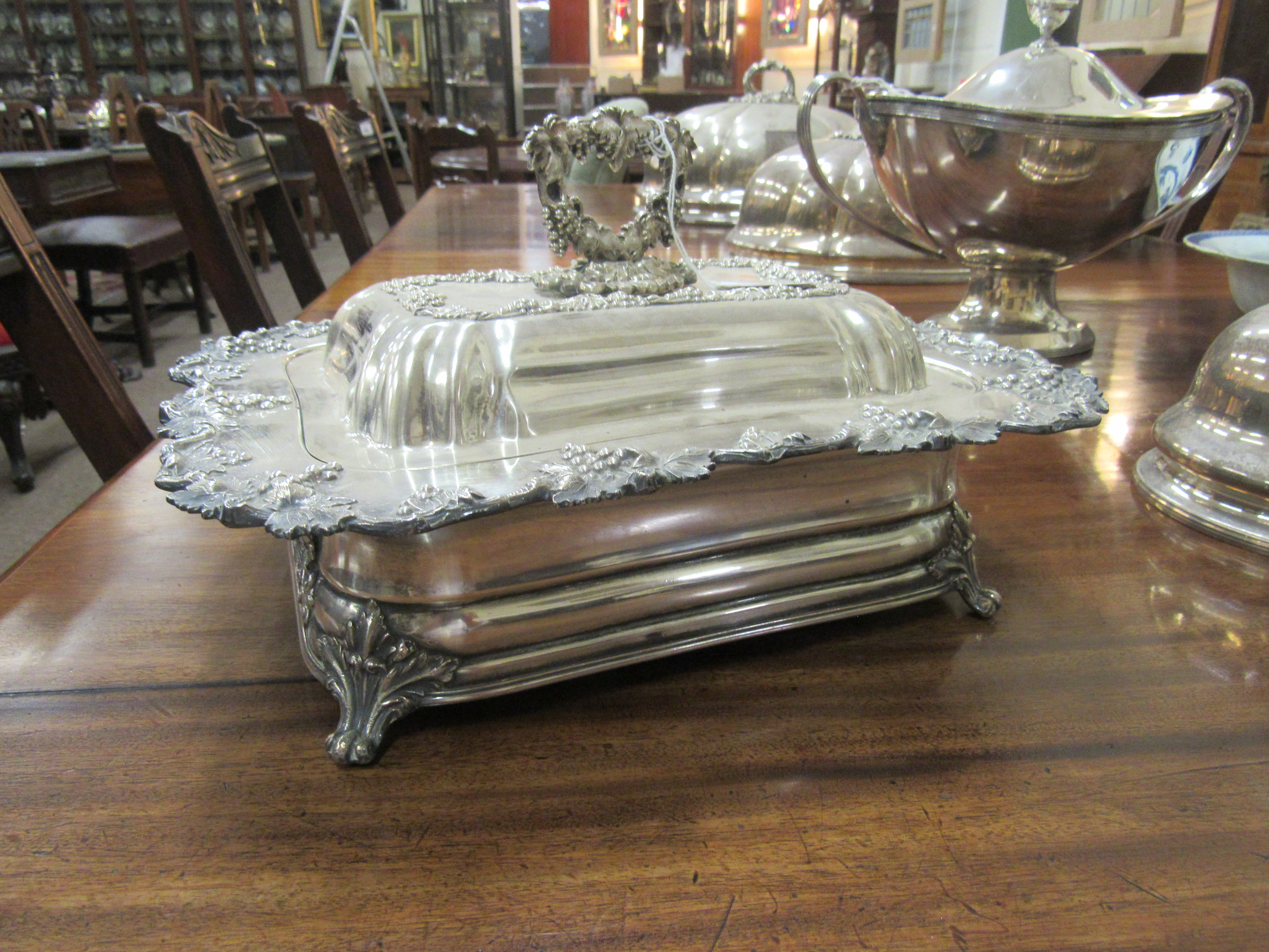 An extremely fine pair of unusual large silver plated Entree Dishes, Covers and Hot Water Stands, - Image 7 of 8