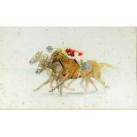 Sam Halpin A set of three Equestrian Watercolours depicting Racing Scenes, approx.