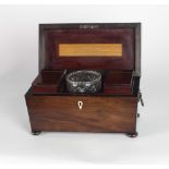 A late Georgian period casket shaped figured mahogany Tea Caddy,