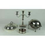 A collection of Silver Plateware, including fold-over Entree Dishes, oval Vegetable Dishes, Bowl,