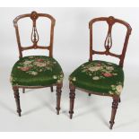 A set of six late Victorian inlaid walnut and decorated Parlour Chairs,