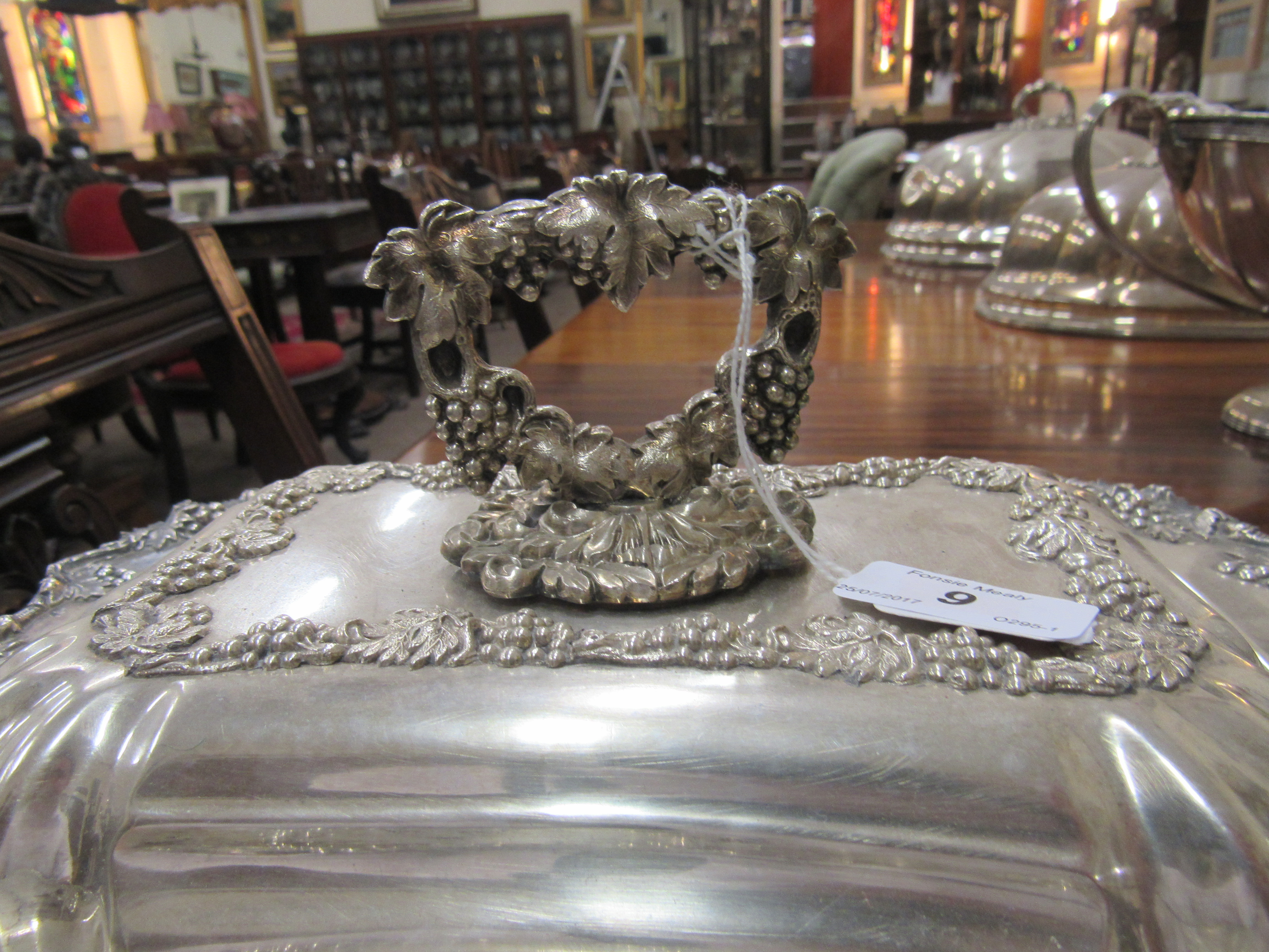 An extremely fine pair of unusual large silver plated Entree Dishes, Covers and Hot Water Stands, - Image 6 of 8
