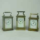 Three similar 19th Century brass French and English brass Carriage Clocks,