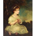After Sir Joshua Reynolds "The Age of Innocence," portrait of a young girl in a romantic landscape,