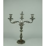 A heavy 19th Century three light two branch Candelabra, silver plated on copper,