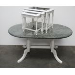 A modern green marble top Patio or Conservatory Table,