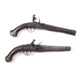 An 18th Century Flintlock Dueling Pistol, the circular barrel with English? proof marks,