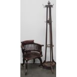 A heavy late 19th Century horse-shoe shaped Desk Chair, with latted back on shaped legs,