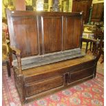 A late 18th Century oak Hall Settle Bench,