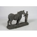 20th Century Irish School An original plaster maquette of a ploughman and horseman.