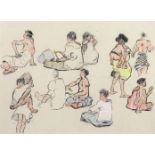 Mary Swanzy, H.R.H.A. (1882 - 1978) "Figures at various activities," pencil and crayon, approx.