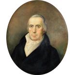 19th Century English School A large oval "Portrait of a grey haired Gentleman in dark jacket with