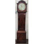 A William IV mahogany Grandfather Clock, the arched hood with carved decoration and plain finials,