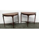 A pair of Edwardian inlaid mahogany demi-lune Side Tables,