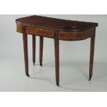 An attractive George III period inlaid and crossbanded fold over Card Table, with bowed ends,