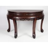 A fine pair of early 20th Century Chinese hardwood demi-lune Side Tables,