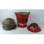 World War 2 / The Emergency: A collection of four Army Issue Shell Helmets, and another for "A.F.S.