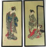 A pair of large Japanese Prints, of Oriental Ladies in native costume, each approx.