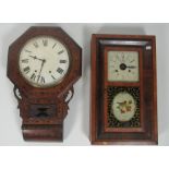 A 19th Century marquetry Wall Clock, with inlay decorated borders, carved shamrocks,