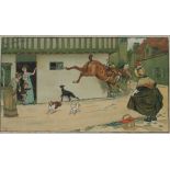 After Cecil Aldin A pair of coloured Caricature Prints; and a set of 3 caricature Dog Prints,