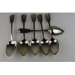 A set of six plain early Victorian Irish rat-tail silver Serving or Table Spoons, Dublin c.